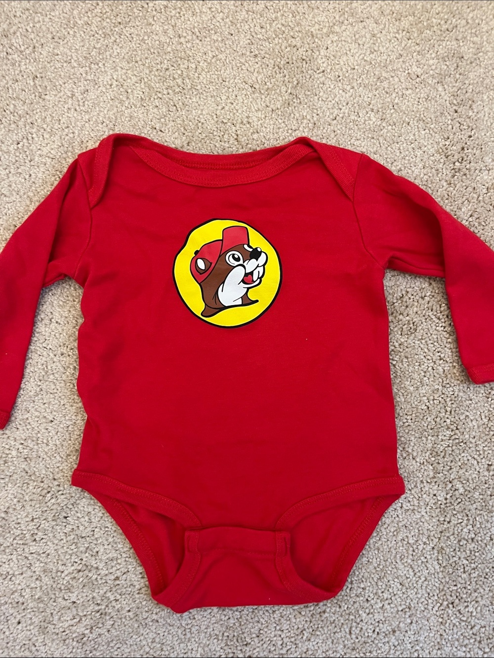 NWOT Red Long-Sleeve Baby Bodysuit with Playful Character Emblem